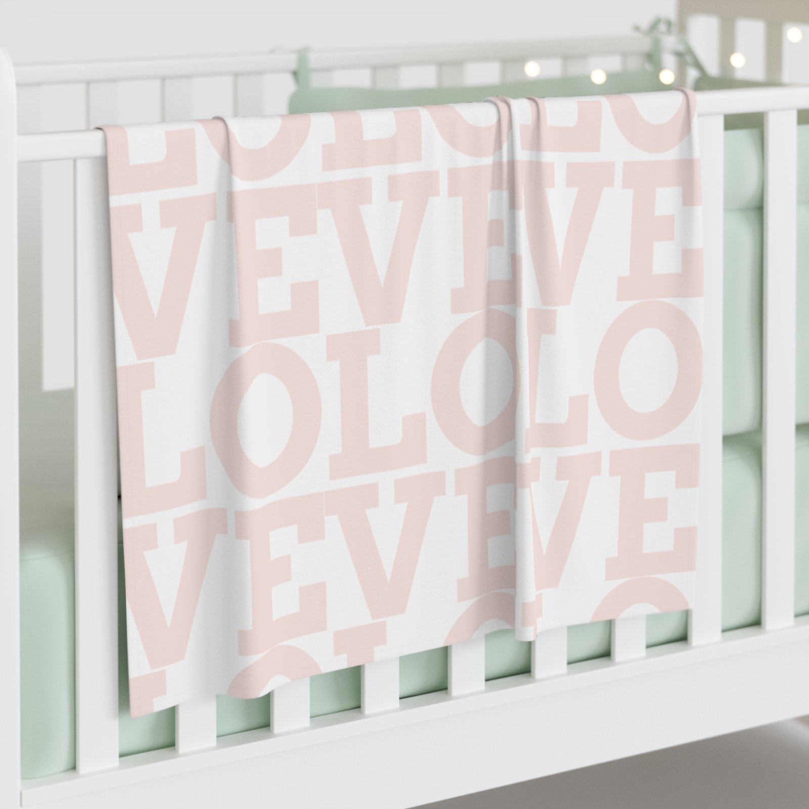 Baby Swaddle Blanket — Pale Pink Repeating LOVE Pattern Newborn Swaddle - Image 3