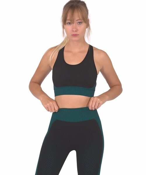Trois Seamless Sports Bra - Black with Blue