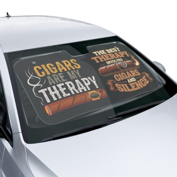 Cigar Lover Car Sun Shade – “Cigars Are My Therapy / The Best Therapy Involves Cigars and Silence”