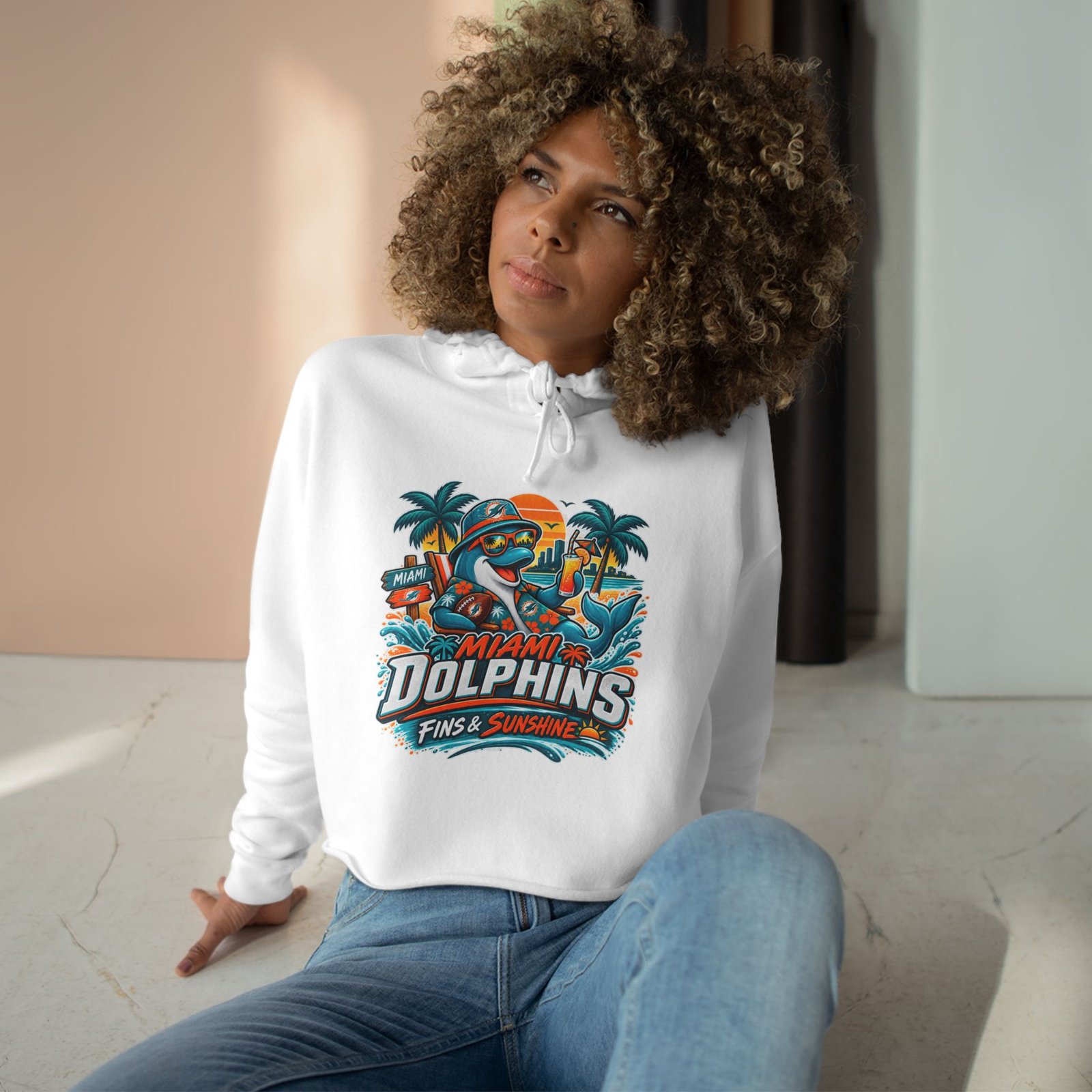 Miami Dolphins Crop Hoodie — Retro Fins & Sunshine Football Hoodie - Image 2