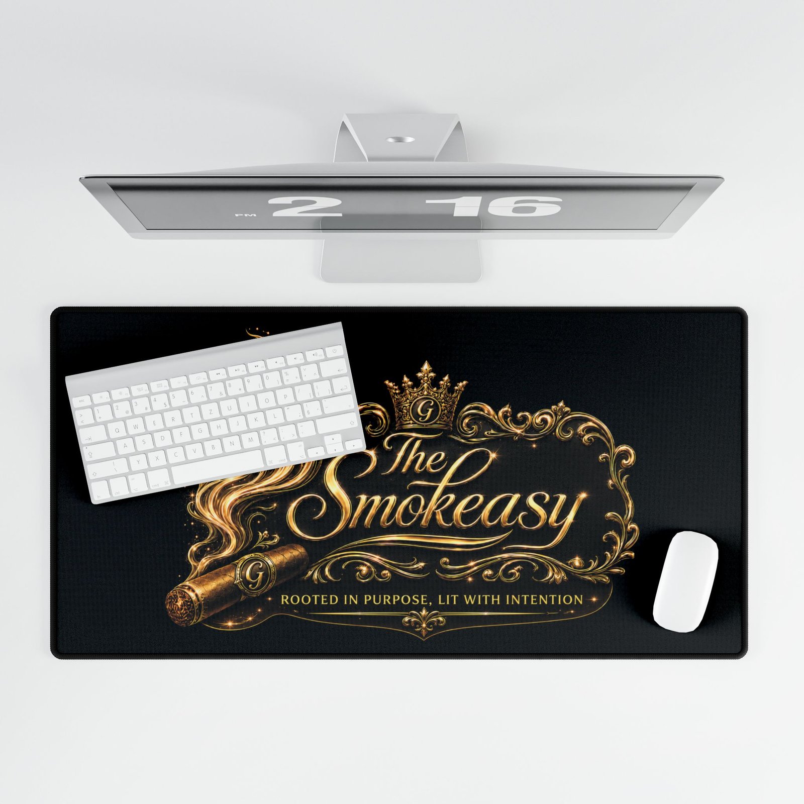 The Smokeasy Gold Cigar Desk Mat — Luxe Smokers' Workspace Pad