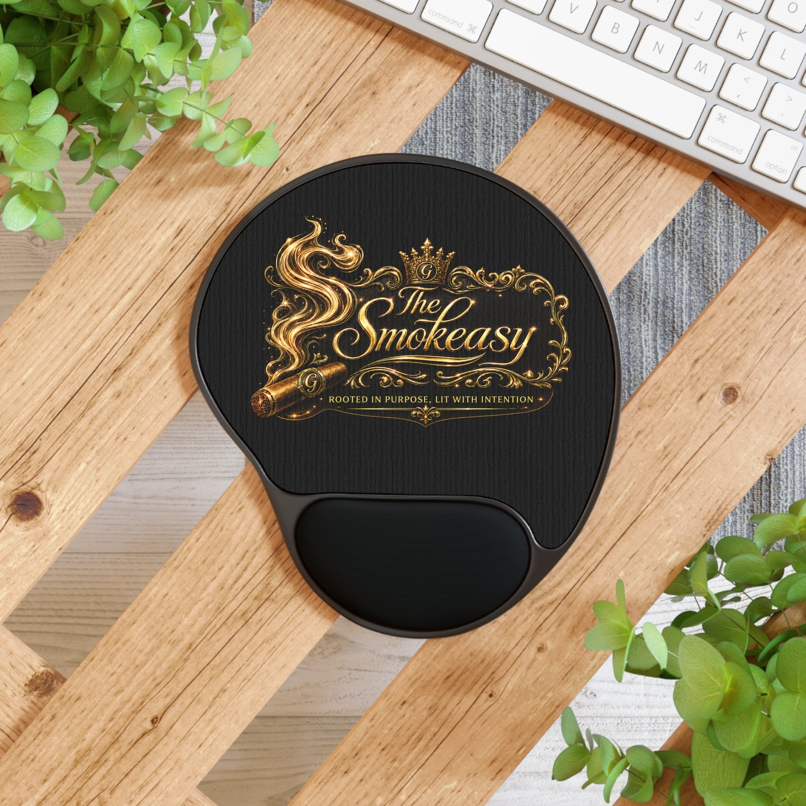 SmokEasy Gold Cigar Logo Mouse Pad with Wrist Rest - Image 4
