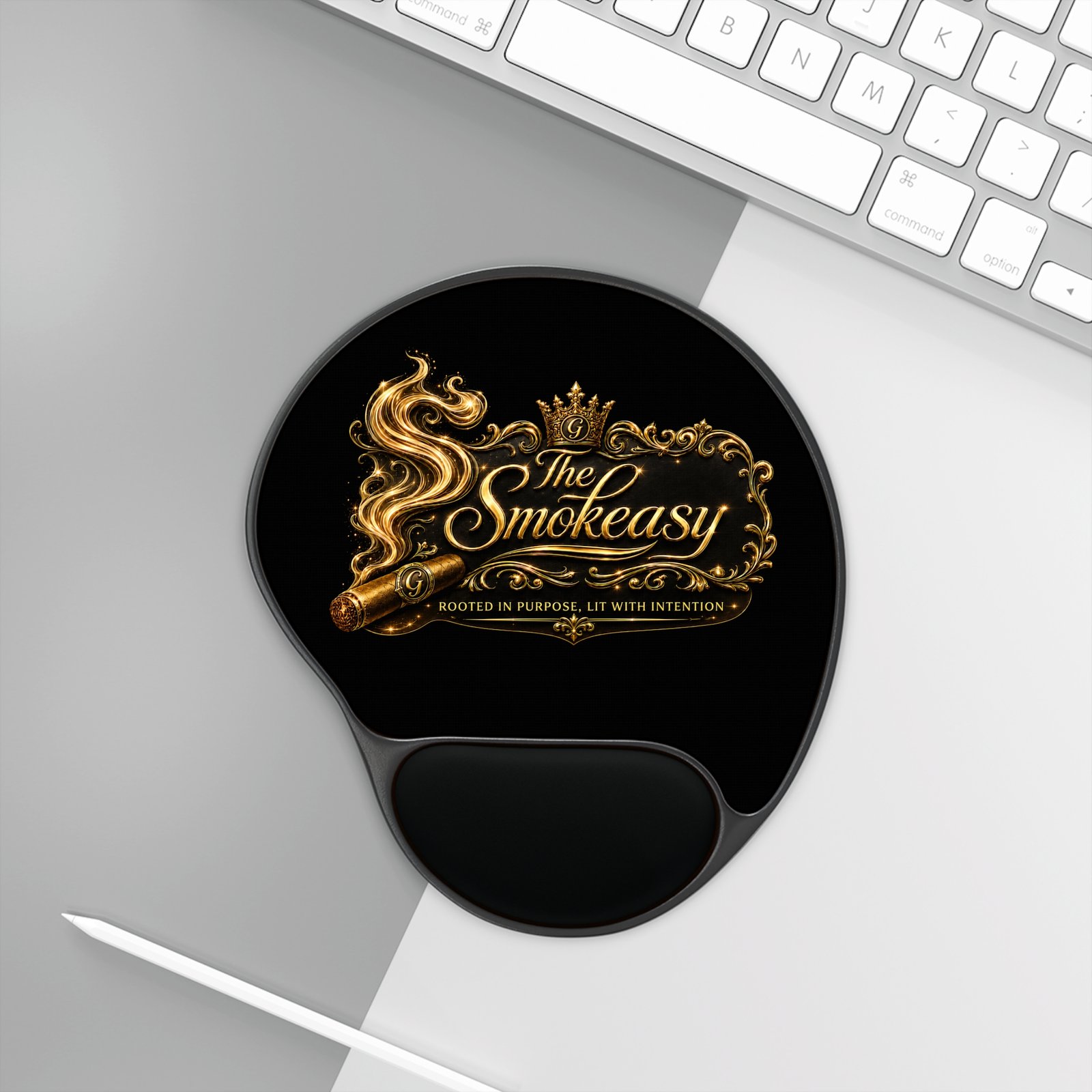SmokEasy Gold Cigar Logo Mouse Pad with Wrist Rest - Image 3