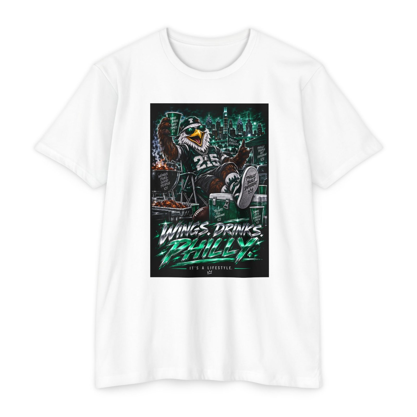 Philadelphia Eagles 'Wings, Drinks & Philly' Fan T-Shirt - Image 4