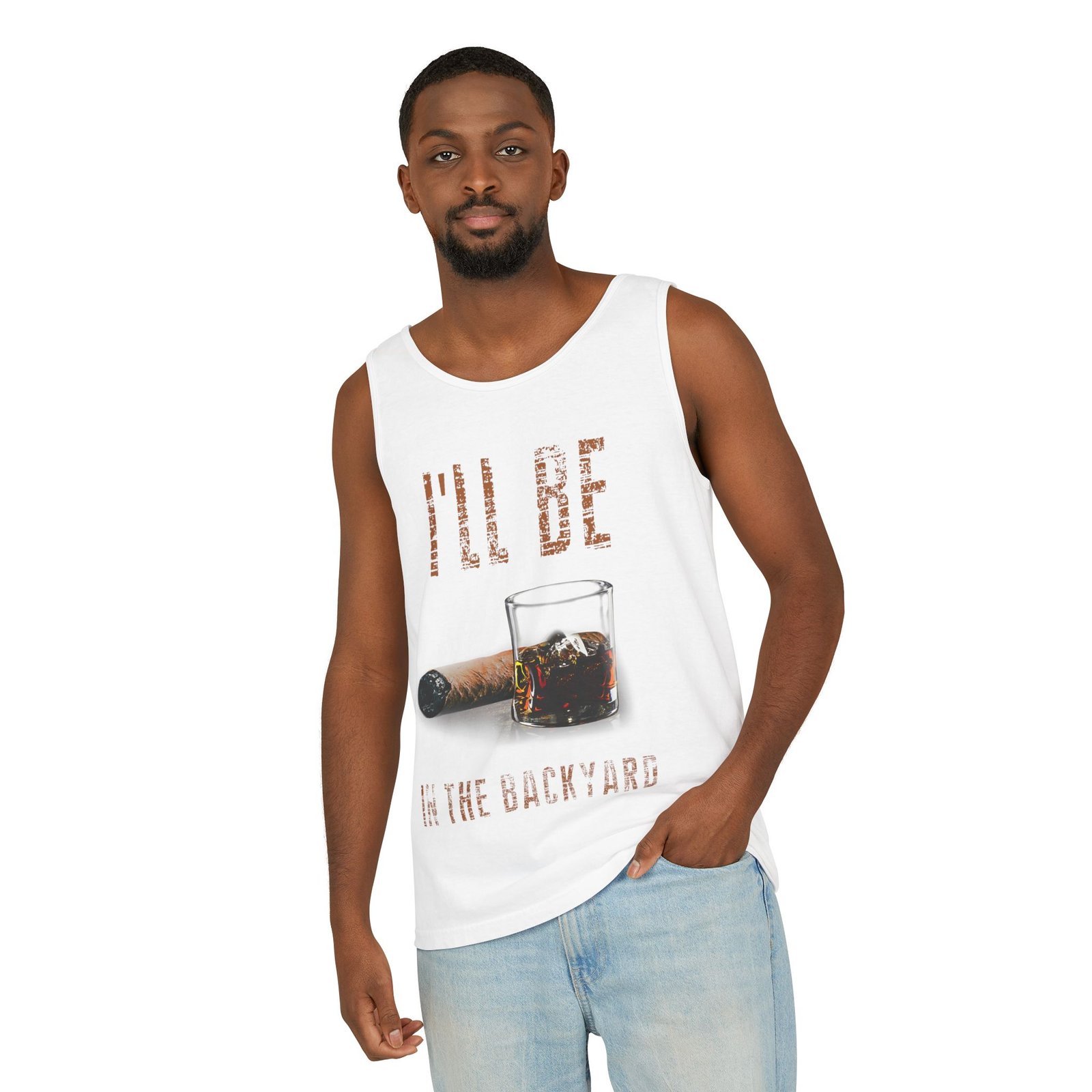 Backyard Whiskey & Cigar Tank Top — "I'll Be in the Backyard" - Image 4