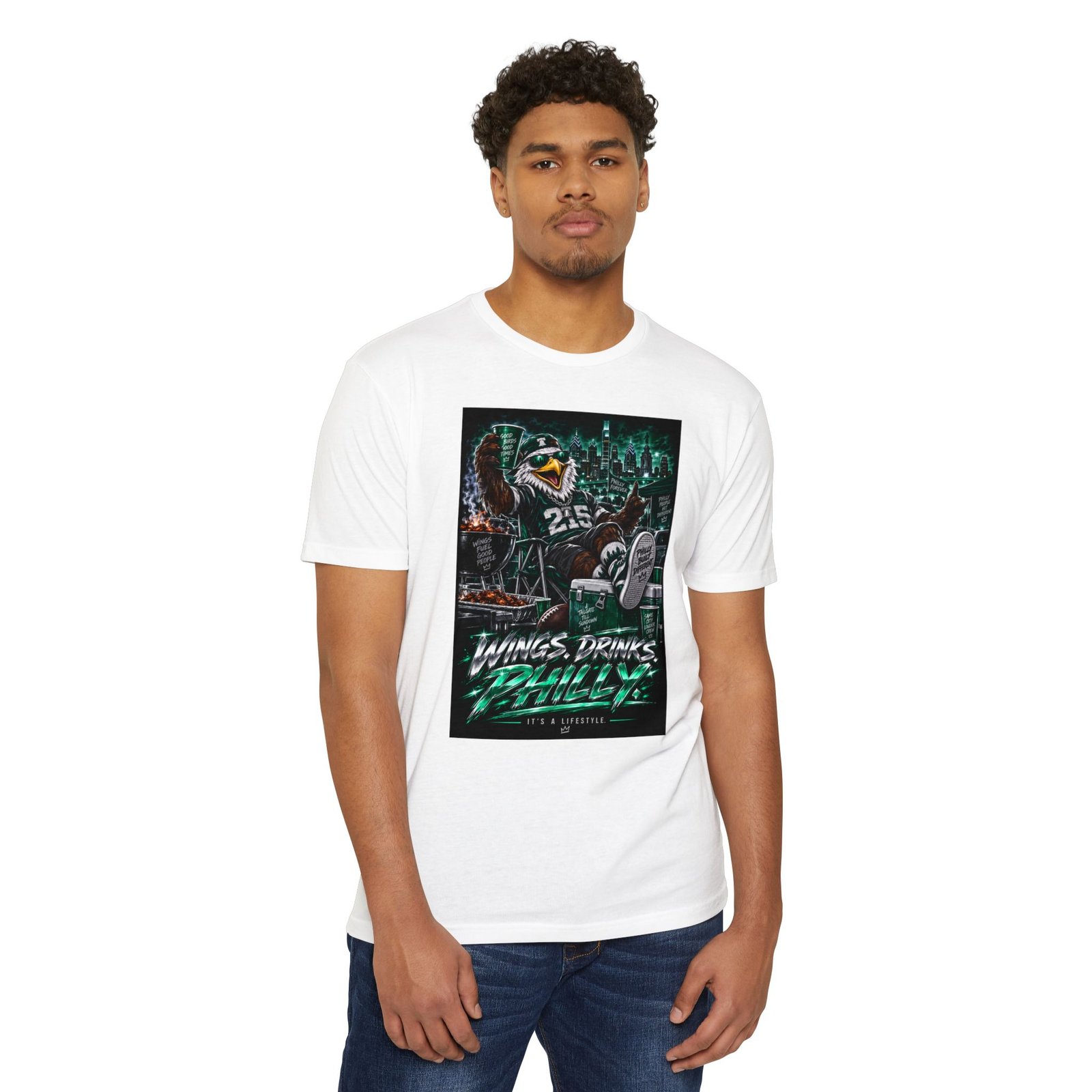 Philadelphia Eagles 'Wings, Drinks & Philly' Fan T-Shirt - Image 3