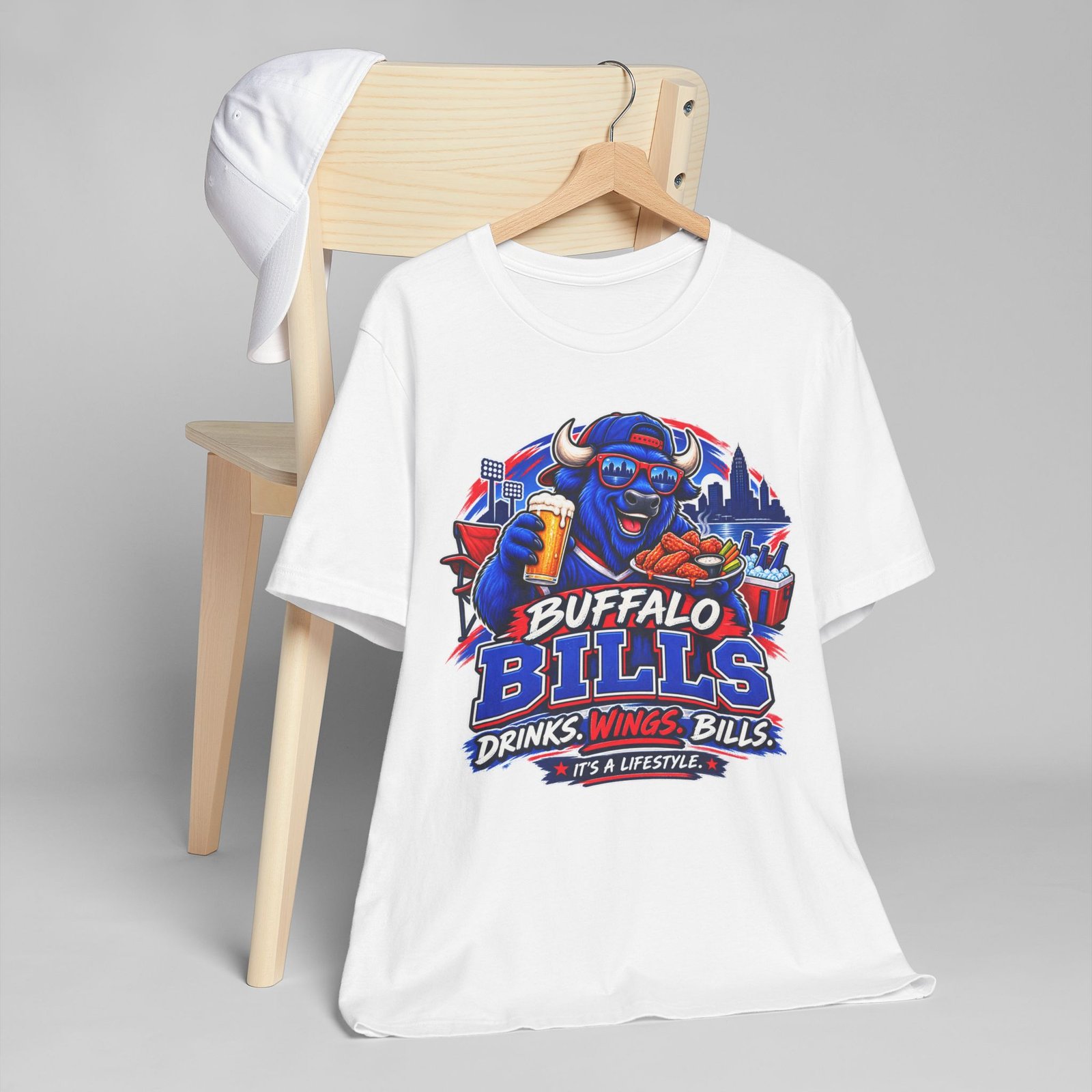 Buffalo Bills Tailgate T-Shirt — Drinks, Wings & Bills Game Day Shirt