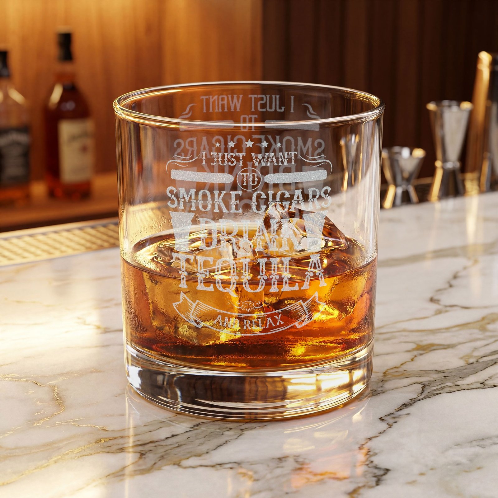 Engraved Whiskey Glass 10.5oz — "I Just Want to Smoke Cigars & Drink Whiskey" Gift - Image 3