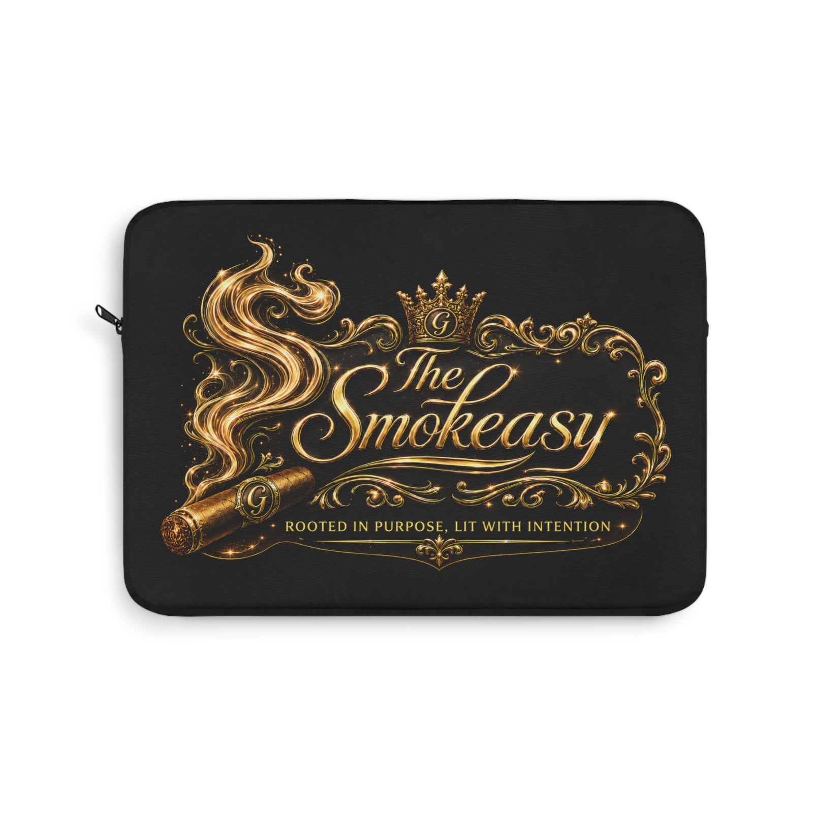 Laptop Sleeve - 'The Smokeasy' Gold Cigar Design, Rooted in Purpose Laptop Sleeve - Image 2
