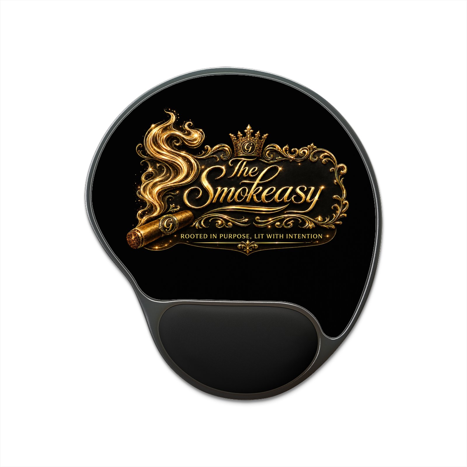 SmokEasy Gold Cigar Logo Mouse Pad with Wrist Rest - Image 2