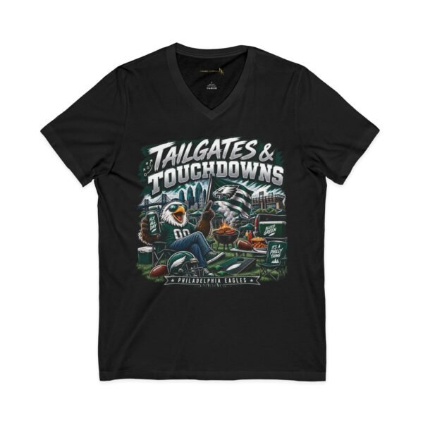 Tailgates & Touchdowns V-Neck Tee — Football Tailgate T-Shirt