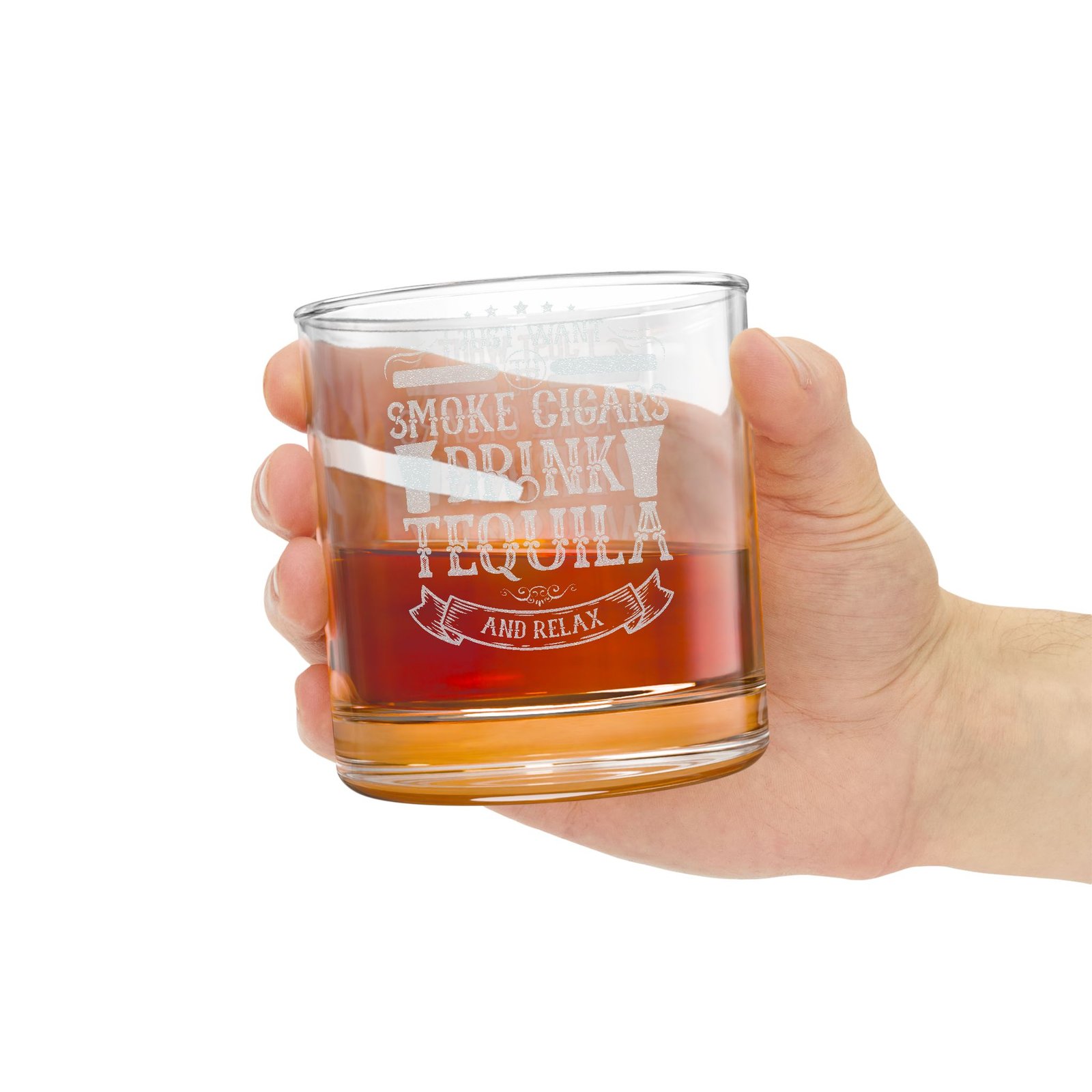 Engraved Whiskey Glass 10.5oz — "I Just Want to Smoke Cigars & Drink Whiskey" Gift - Image 2