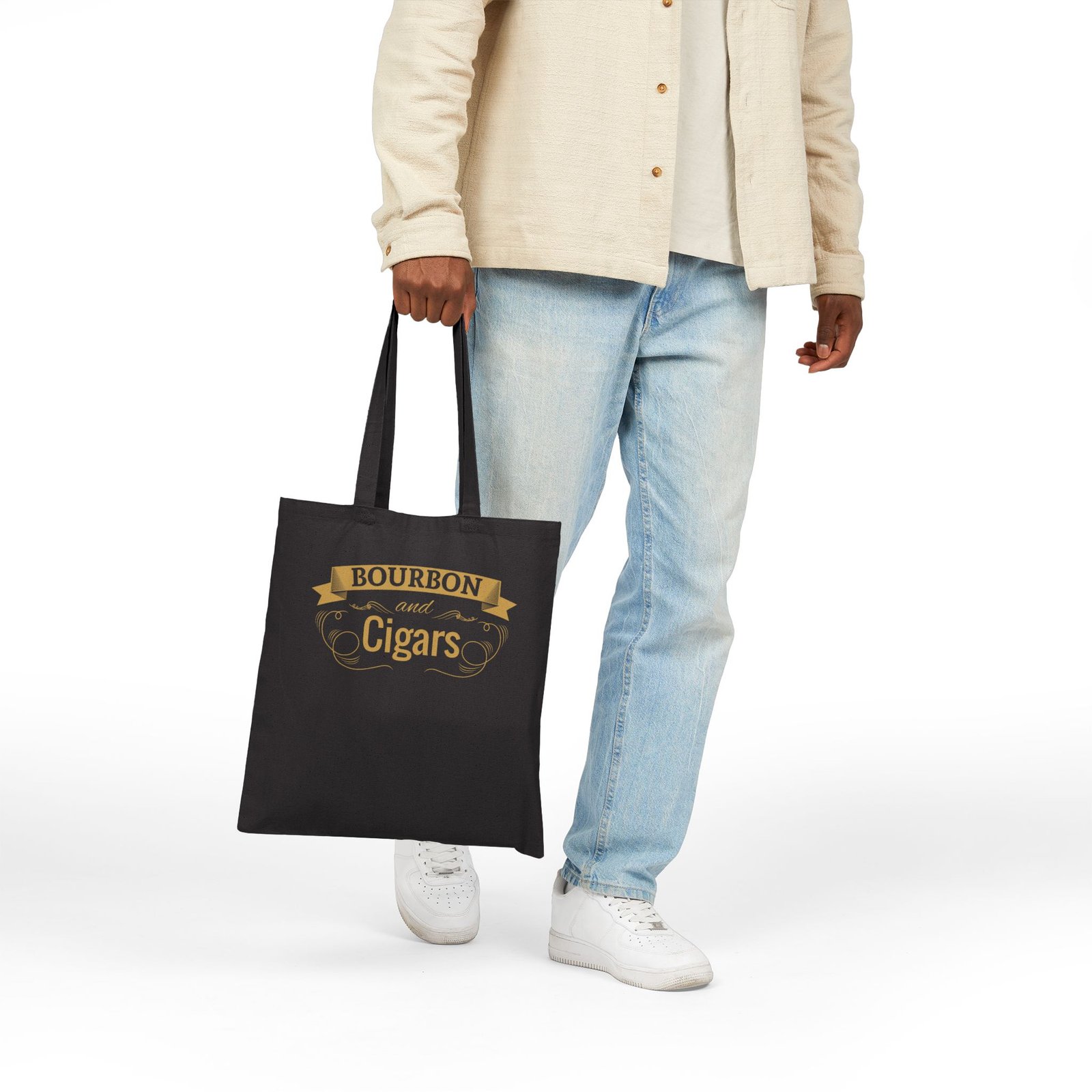 Bourbon and Cigars Tote Bag — Vintage Whiskey & Cigar Canvas Tote